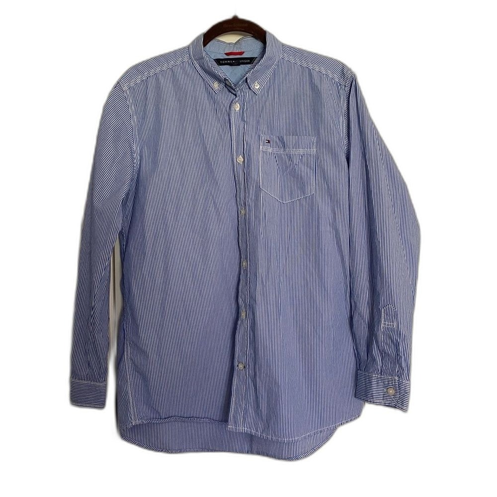 Tommy Hilfiger Button Down Shirt Kids XL 20 Blue White Striped Excellent Preppy